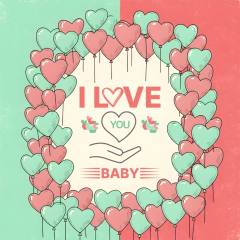 Heart Balloon Love Design Template for Greeting Cards