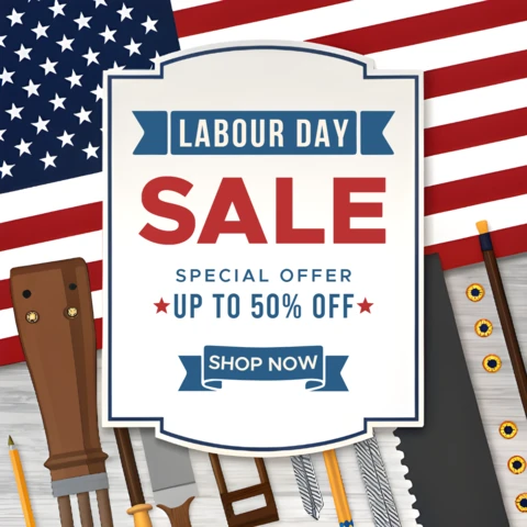 Patriotic Labour Day Sale Template Design with Tools and American Flag Elements