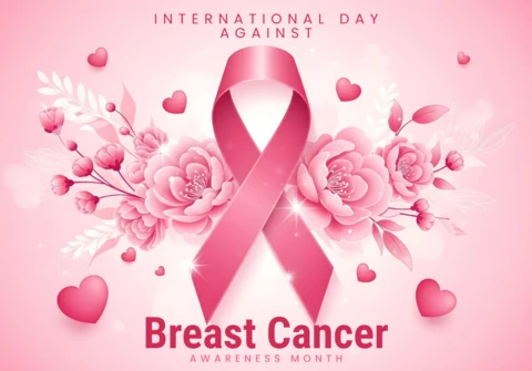 Global Awareness Breast Cancer Month with Blossoms & Compassion Banner Design Template