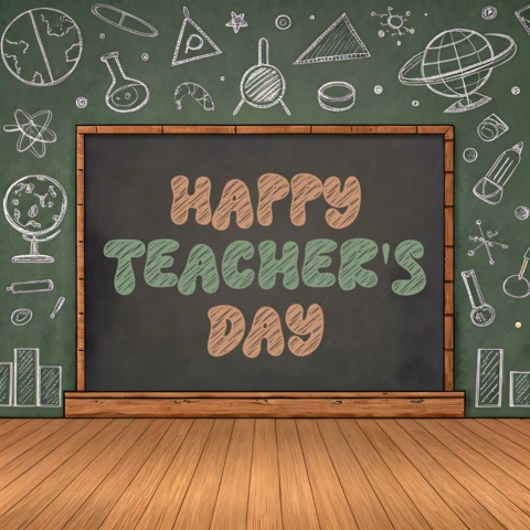Chalkboard Design Template for Happy Teacher's Day with Educational Elements