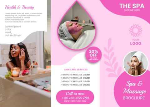 Elegant Spa Brochure Design Template with Relaxing Aesthetic and Wellness Focus