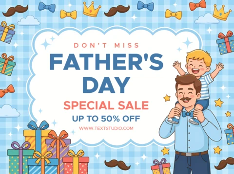 Banner promozionale per la festa del papà con illustrazione carina di padre e figlio