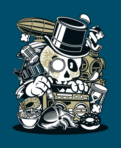 Steampunk Skull Cartoon Character Design Template