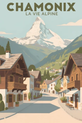 Chamonix Alpine Landscape Design Template for Travel Posters