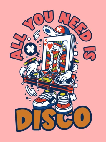 Disco rétro avec modèle de conception de t-shirt de personnage de jeu de cartes dj