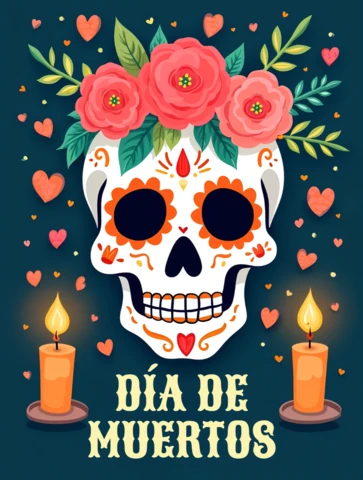 Colorful Día De Muertos Skull Design Template for Festive Posters
