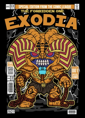 Plantilla de diseño de portada de revista con personajes de dibujos animados de Yu-gi-oh! Exodia