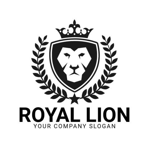 Modello di logo del re reale con testa di leone