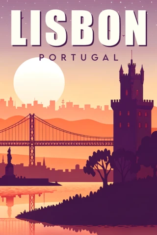Lisbon Portugal Retro Design Template for Travel Posters