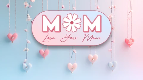Charming Floral Mom Love Design Template with Hanging Hearts