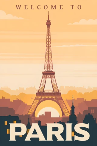 Paris Skyline Vintage Design Template for Travel Posters