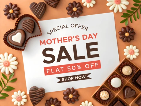 Plantilla de diseño de venta para el Día de la Madre: promoción de chocolate dulce con detalles florales