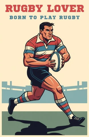 Rugby Player Vintage Design Template for Sports Merchandise