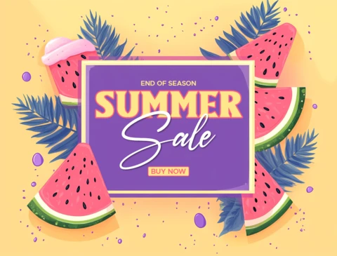Vibrant 80s Style Design for Summer Sale Template with Tropical Elements