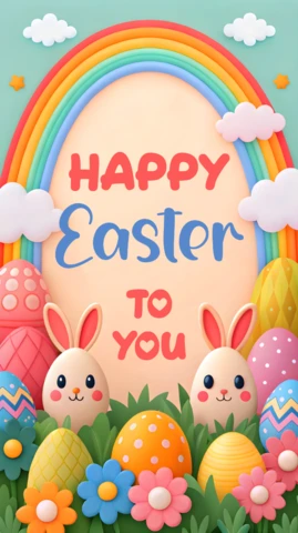Colorful Easter Celebration Design Template with Bunnies and Eggs