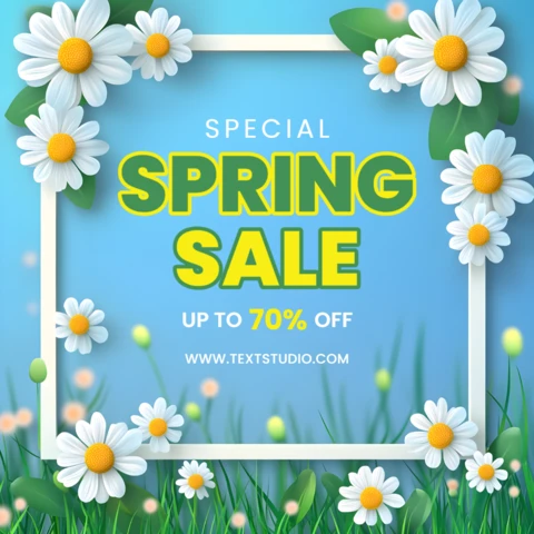 Spring Sale Design with Daisies for Marketing Post Template