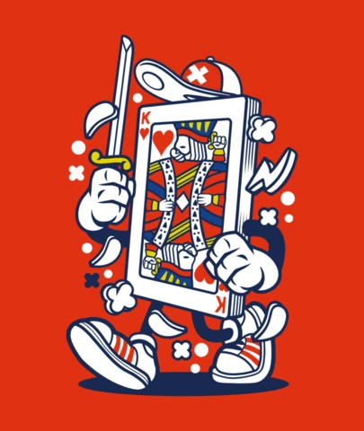 Playing Card King Cartoon Character T-Shirt Design Template