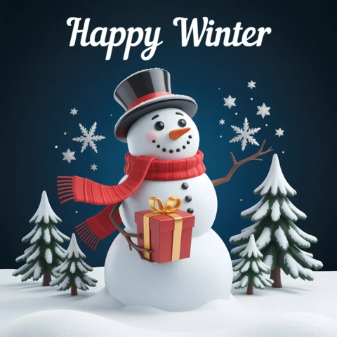 3D Snowman Winter Greeting Card Design Template