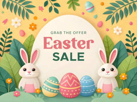 Plantilla de diseño de venta de Pascua editable con bonitas ilustraciones en 3D