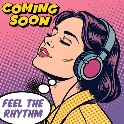 Annuncio evento musicale pop art con design delle cuffie