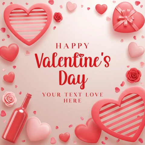 Happy Valentine’s Day Poster Soft Pink Theme with Heart Accents and Personal Love Greeting
