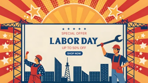Labor Day Celebration Design Template - Vintage Style Promotional Banner