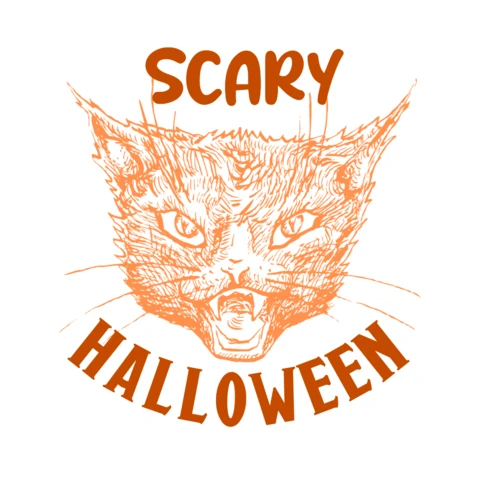 Scary Halloween Cat Head T-Shirt Design Template