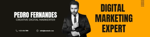 Black And Yellow Minimalist Digital Marketing Expert Linkedin Banner
