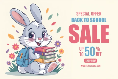 Back to School Sale Template Cute Bunny Design for Promotional Posters
