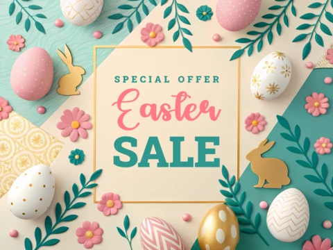 Spring-Themed Easter Sale Design Template with Floral and Pastel Elements