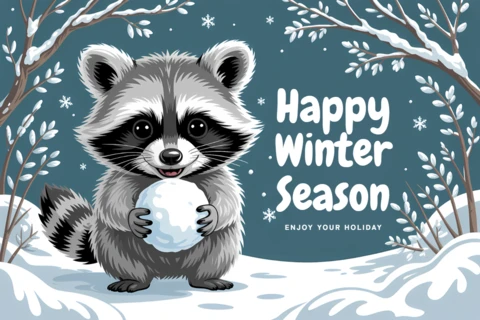 Winter Season Raccoon Design Template for Holiday Greeting Cards