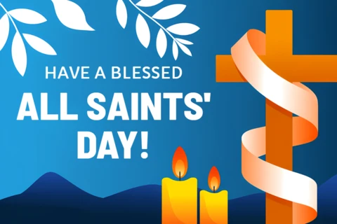 All Saints' Day Celebration Design Template with Cross and Candles for Greeting Cards