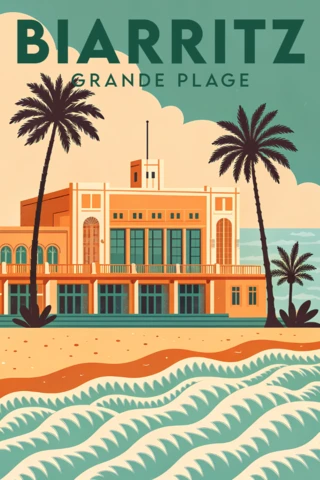 Plantilla de diseño de casa de playa retro para carteles y productos.