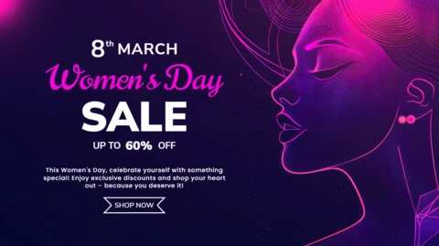 Paars glowy lijn kunstwerk ontwerp voor vrouwen dag promotionele banner sjabloon