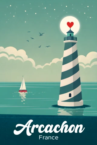 Lovely Lighthouse in Arcachon Design for Retro Flat Travel Posters and Merch