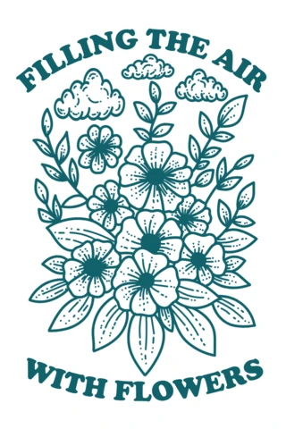 Floral Design Template for T-Shirt Featuring Hand-Drawn Flowers and Clouds