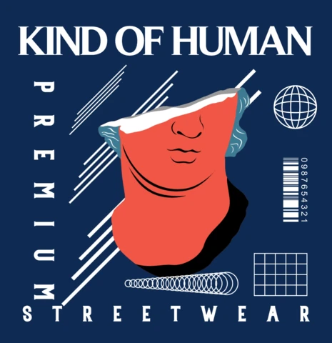 Streetwear-Designvorlage mit künstlerischer menschlicher Büste-Illustration