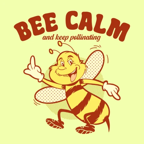 Bee Calm and Keep Pollinating Motivational Bee T-Shirt Design Template
