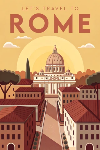 Reis naar Rome vintage posterontwerp sjabloon voor reispromoties