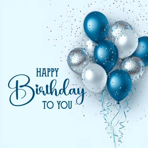 Blue and Silver Balloon Birthday Card Template