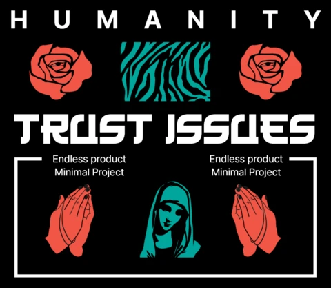 Modèle de design graphique audacieux pour t-shirt sur les problèmes de confiance avec des roses et des mains