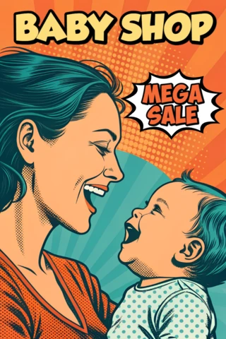 Modèle de design de vente de boutique pour bébés pop art pour flyers promotionnels