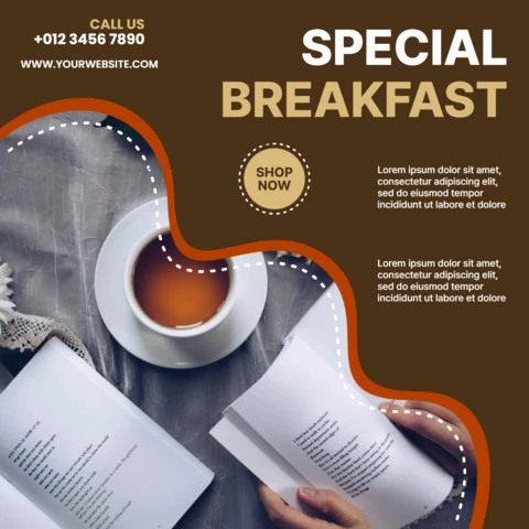 Desayuno especial café venta instagram post plantilla de diseño