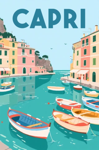Template de design de cena de barco em Capri para pôsteres de viagem
