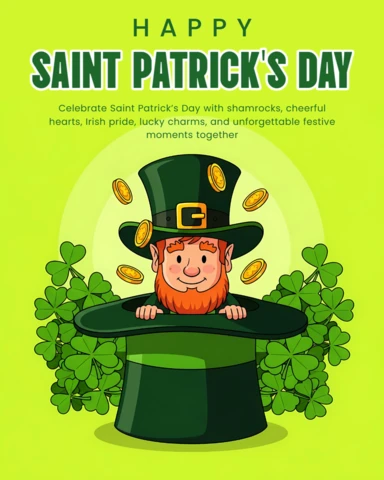 St. Patrick's Day Celebration Template with Leprechaun Design for Festive Greeting Cards