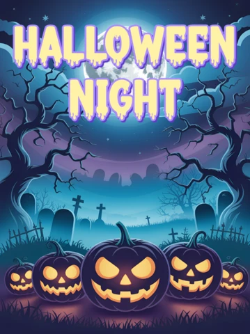 Spooky Halloween Night Design Template for Party Flyers with Pumpkins and Ghostly Background