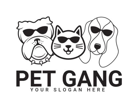 Pets Gang Cat Dog Logo Design Template