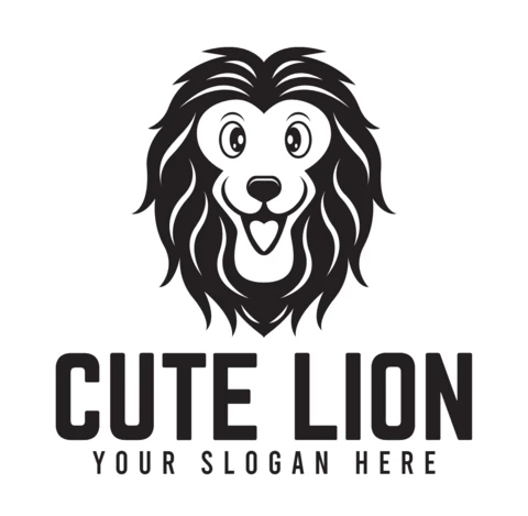 Cute Lion Logo Design Template Black