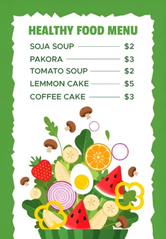 Vibrant Healthy Food Menu Template Design with Colorful Vegetables for Restaurant Use