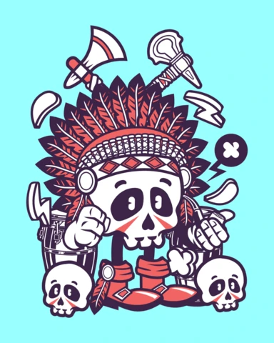 Indian Chief Skull Cartoon Character T-shirt Design Template